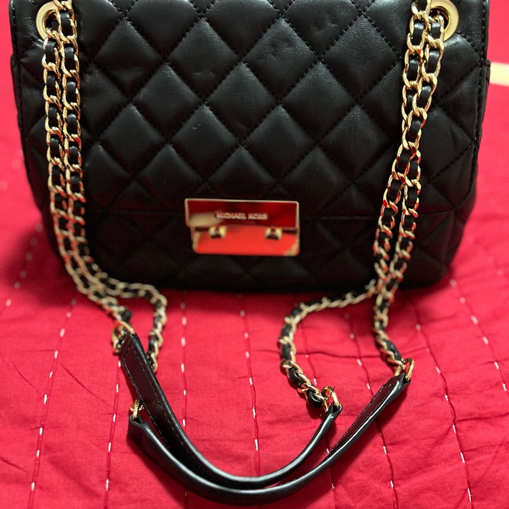 Michael Kors Black and Gold Quilted Shoulder Bag - Picture 6 of 11